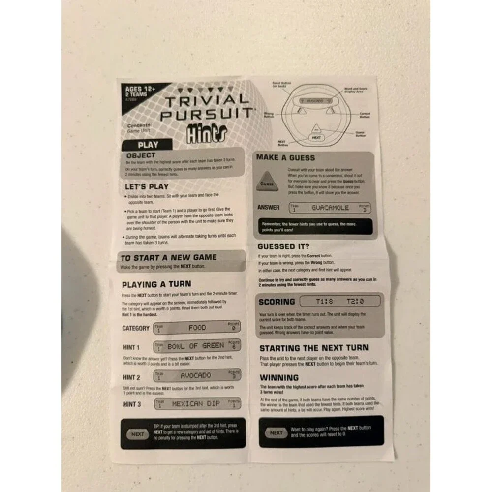 Trivial Pursuit Hasbro Electronic Game w/ Instructions